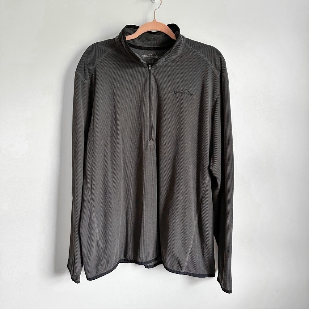 Eddie Bauer Gray Waffle Knit 3/4 Zip Long Sleeve Pullover Shirt sz XL